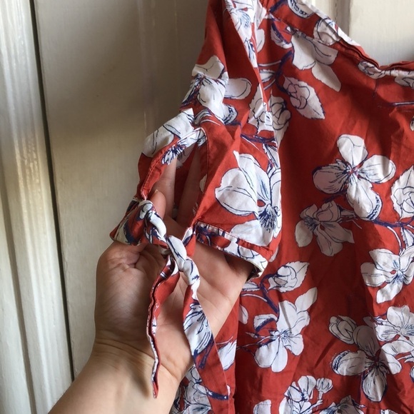 Loft Off the Shoulder Elastic Neckline Floral Boxy 100% Cotton Top Blouse S - Picture 3 of 8